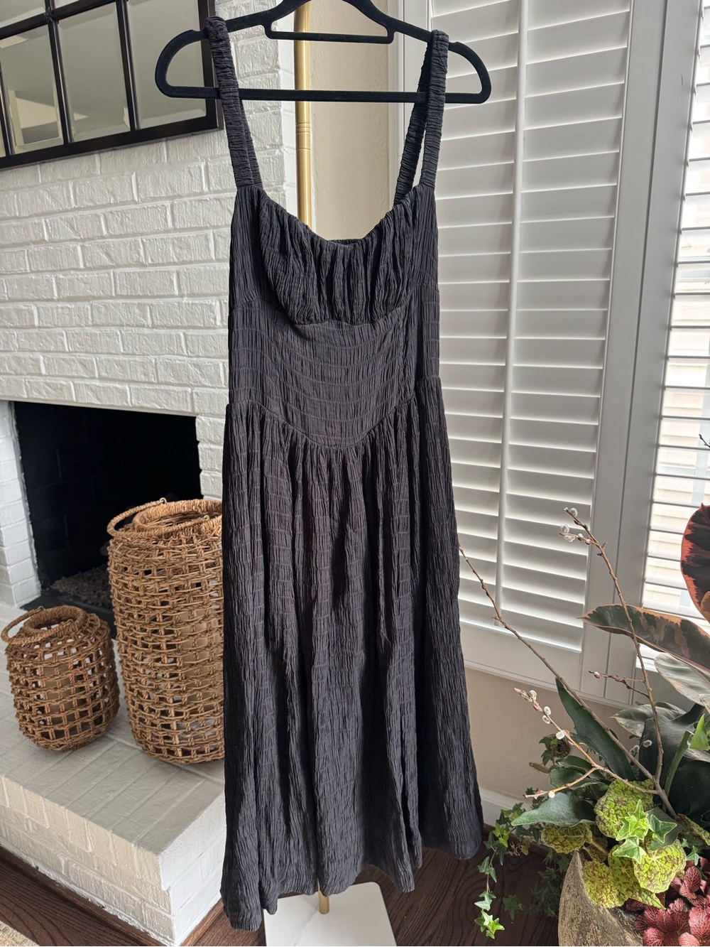 By Anthropologie Textured Smocked Midi Dress